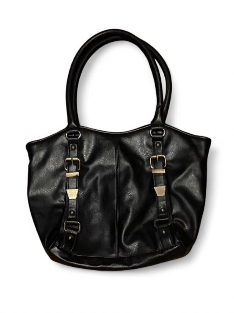 Apt. 9 Black Faux Leather Handbag Buckle Detail Shoulder Bag